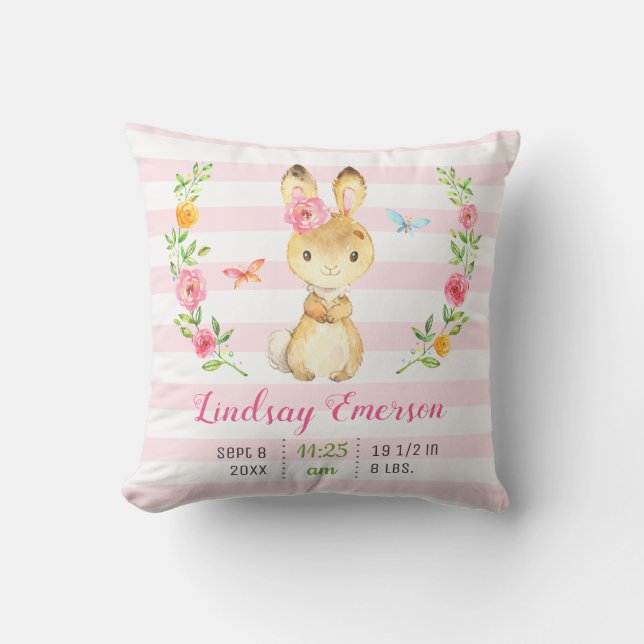Almofada Estatísticas de Coelhinho Rosa para Bebê Menina Be (Frente)