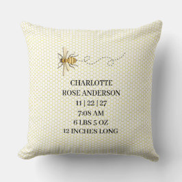 Almofada Estatísticas de Nascimento de Bebê Abelha Mel 