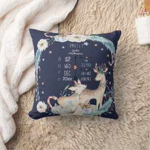 Almofada Estatísticas de Nascimento Decoração de Bebê Cervo