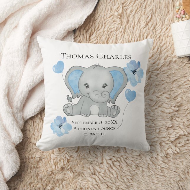 Almofada Estatísticas de Nascimento Personalizadas Elefante (Cobertor)