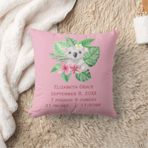 Almofada Estatísticas de Nascimento Urso Koala Rosa Verde F