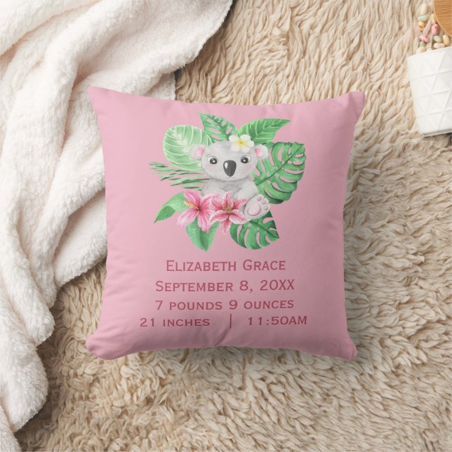 Almofada Estatísticas de Nascimento Urso Koala Rosa Verde F (Cobertor)