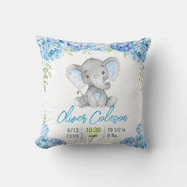 Almofada Estatísticas do Bebê Menino Elefante Azul Berçário
