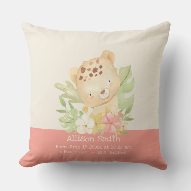 Almofada Estatísticas Personalizadas de Nascimento de Chita (Frente)