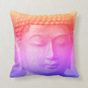 Almofada Estátua Colorida De Rosto Buda Formada Por Linhas