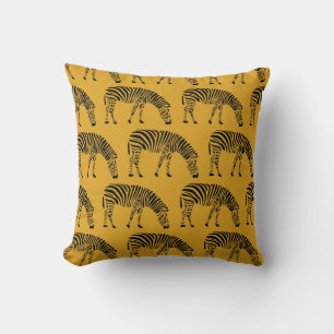 Almofada Estêncil da Zebras Negra em Amarelo