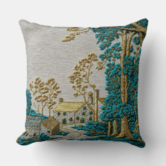Almofada Estilo Antigo Azul Turquesa + Cor Dourada Rural