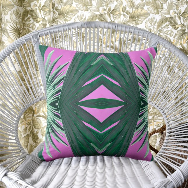 Almofada Estilo Art Deco Palm Verde Fronteira Rosa (Criador carregado)