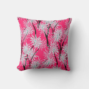 Almofada estilo asiático de wallpaper floral retrô em branc
