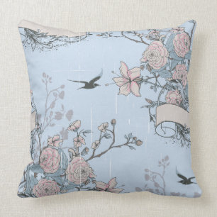 Almofada Estilo asiático Lírios cor-de-rosa pastel e Rosas 