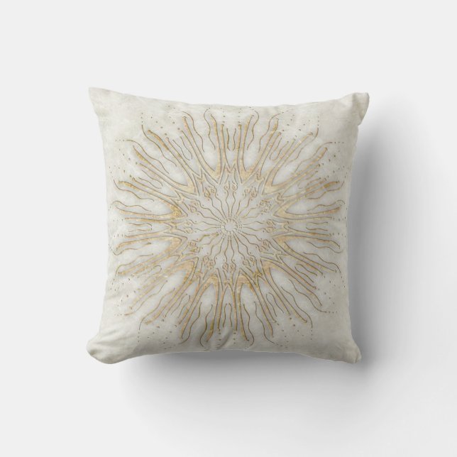 Almofada Estilo boho orgânico rajada de sol mandala dourado (Frente)