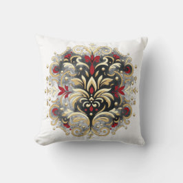 Almofada Estilo Damasco em Vermelho, Dourado e Preto