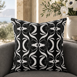 Almofada Estilo de Padrão Floral Preto e Branco Elegante