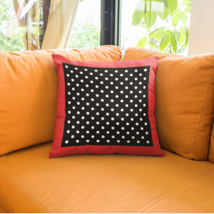 Almofada Estilo de Vintage Borda Vermelha Bolinhas Preta e