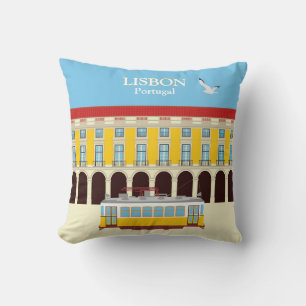 Almofada Estilo de vintagem do elétrico amarelo de Lisboa