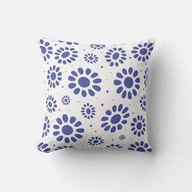 Almofada Estilo Floral Clássico Azul Branco de Hampton (Frente)