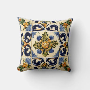 Almofada Estilo italiano, Majolica, Floral, Azulejo