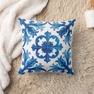 Almofada estilo italiano,Mediterrâneo,mosaico,azul,