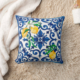 Almofada estilo italiano,mosaico,azul,limão