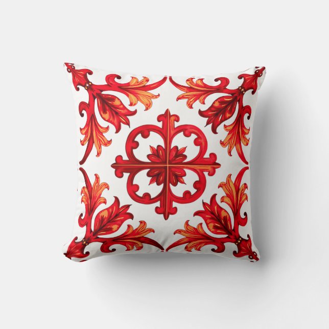 Almofada Estilo italiano,mosaico,vermelho (Frente)