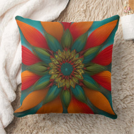 Almofada estilo marroquino vermelho laranja azul verde flor
