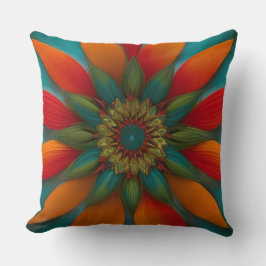 Almofada estilo marroquino vermelho laranja azul verde flor