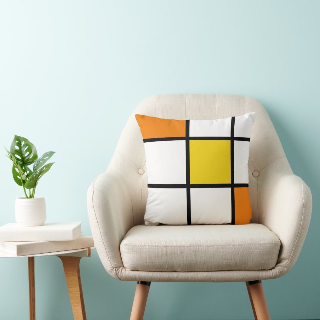 Almofada Estilo Mondrian Amarelo Laranja (Cadeira)