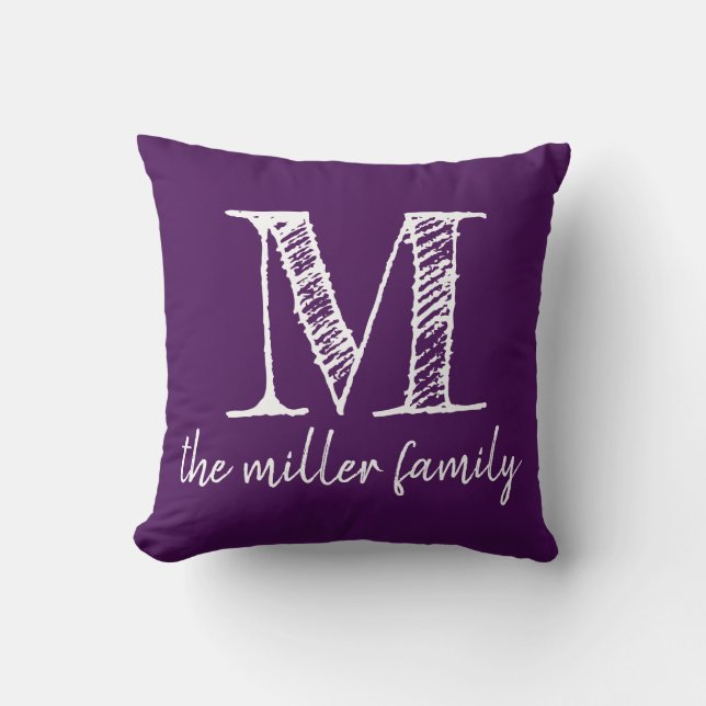 Almofada Estilo Monogrammed roxo do quadro do travesseiro (Frente)