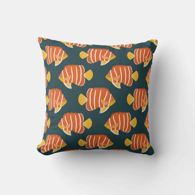 Almofada Estilo perfeito de colheita com peixe. Design cria (Frente)