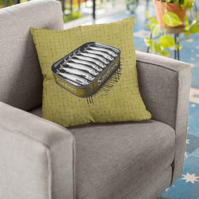Almofada Estilo Retro Amarelo Sardine Art Engraçado Comida  (Criador carregado)