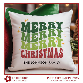 Almofada Estilo Retro Nome da Família Feliz Natal