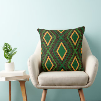 Almofada Estilo Tribal Boho Geométrico Preto Verde E Dourad