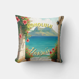 Almofada Estilo Vintage Viagem Honolulu Médio Havaiano - Pa