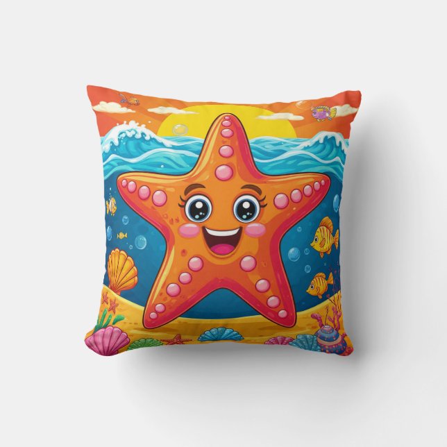 Almofada Estrela-do-Mar de Desenho Animado Subaquática para (Frente)