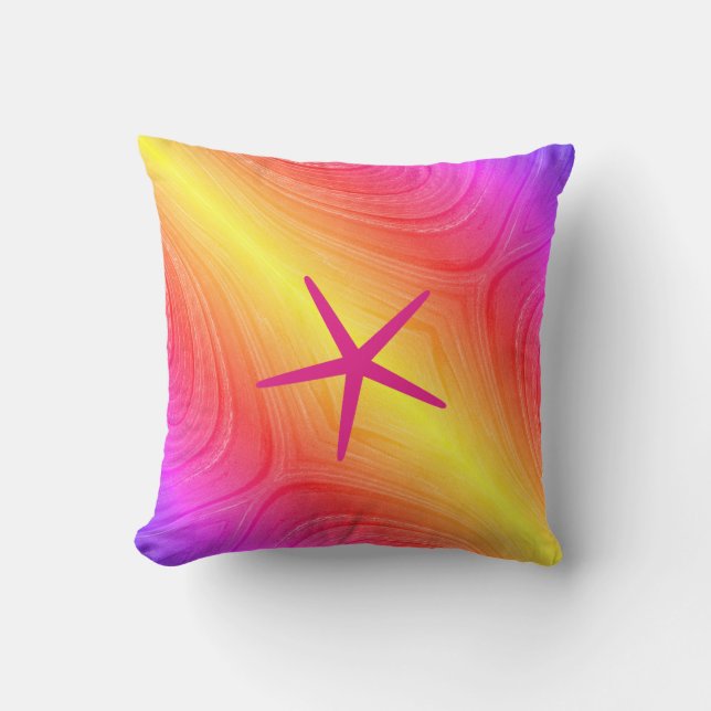 Almofada Estrela-do-Mar Multicolor Rosa Amarelo Artístico D (Frente)
