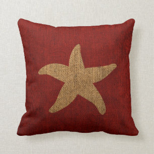 Almofada Estrela do mar náutica em vermelho e reverso