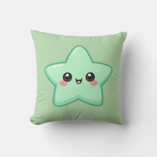 Almofada Estrela Kawaii Verde Feliz 