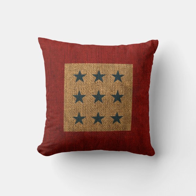Almofada Estrelas azul e vermelho rústicos (Frente)