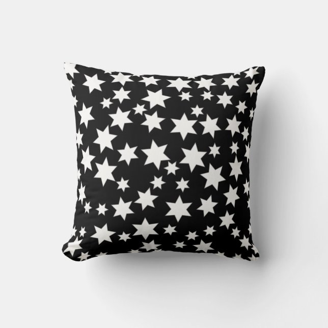Almofada Estrelas Brancas Aleatórias em Preto (Frente)