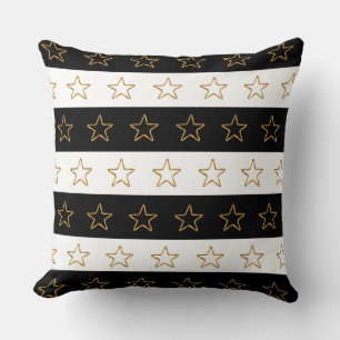 Almofada Estrelas Brilhantes Chic em Listras Preto e Branco
