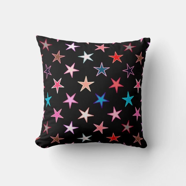 Almofada Estrelas brilhantes modernas, cores de joias em pr (Frente)