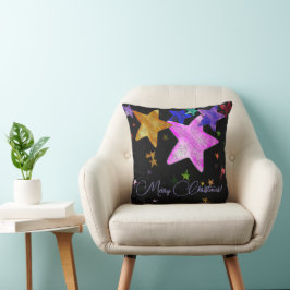 Almofada Estrelas brilhantes multicoloridas - Feliz Natal!