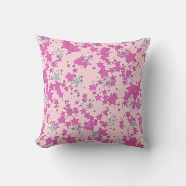 Almofada Estrelas cor-de-rosa e prata (Frente)