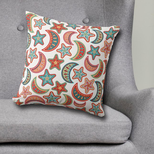 Almofada Estrelas de Arte Folclórica e Padrão de Lua (Criador carregado)