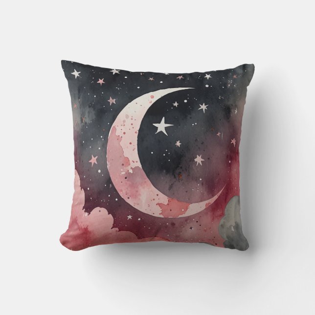 Almofada Estrelas de Lua de Aquarela (Frente)