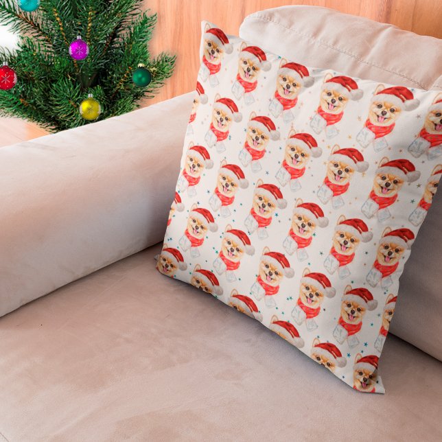 Almofada Estrelas de Natal da Raça de Cachorro Pomerânia (Criador carregado)