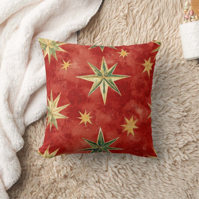 Almofada Estrelas de Natal Vermelho Verde Dourado (Cobertor)