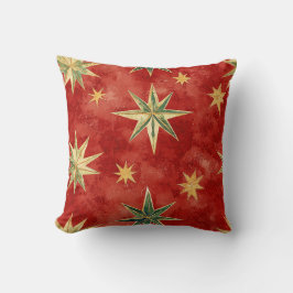 Almofada Estrelas de Natal Vermelho Verde Dourado