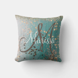Almofada Estrelas Douradas do Monograma no Teal
