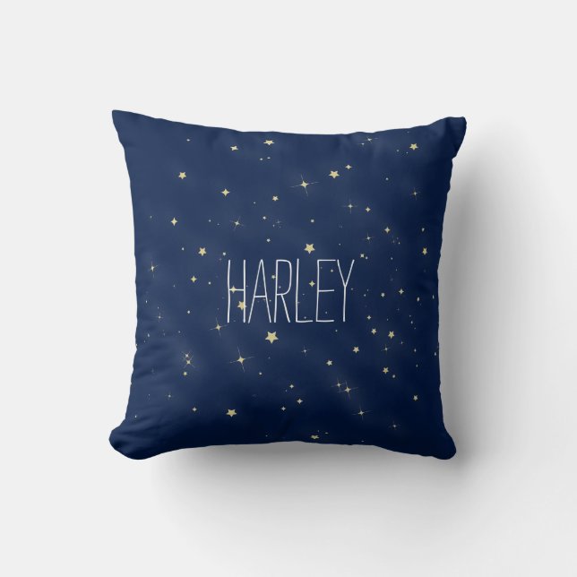 Almofada Estrelas Douradas Personalizadas com o Nome (Frente)